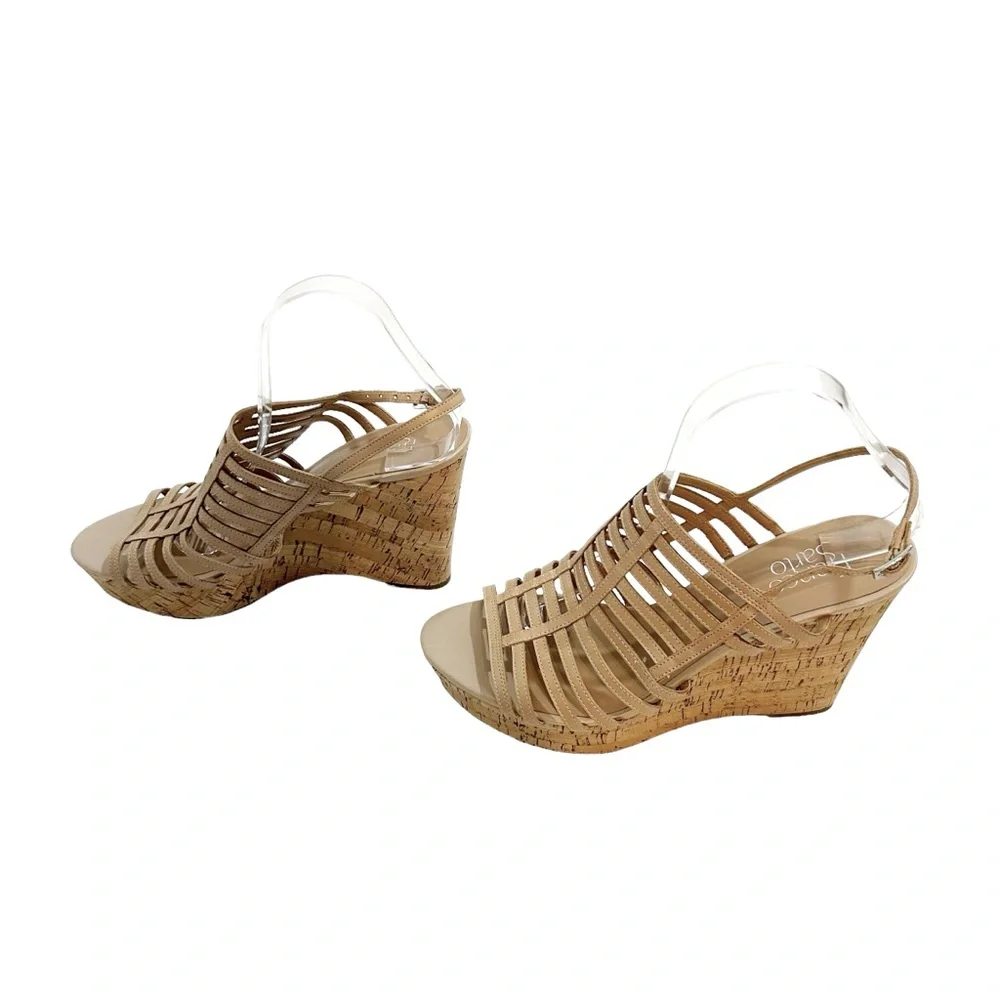 Franco Sarto Beige Sombre Leather Wedge Heel, Size 10M